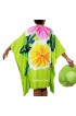 Poncho Top Dress Green Color Handpainted Balinese Flower Motif Made In Indonesia